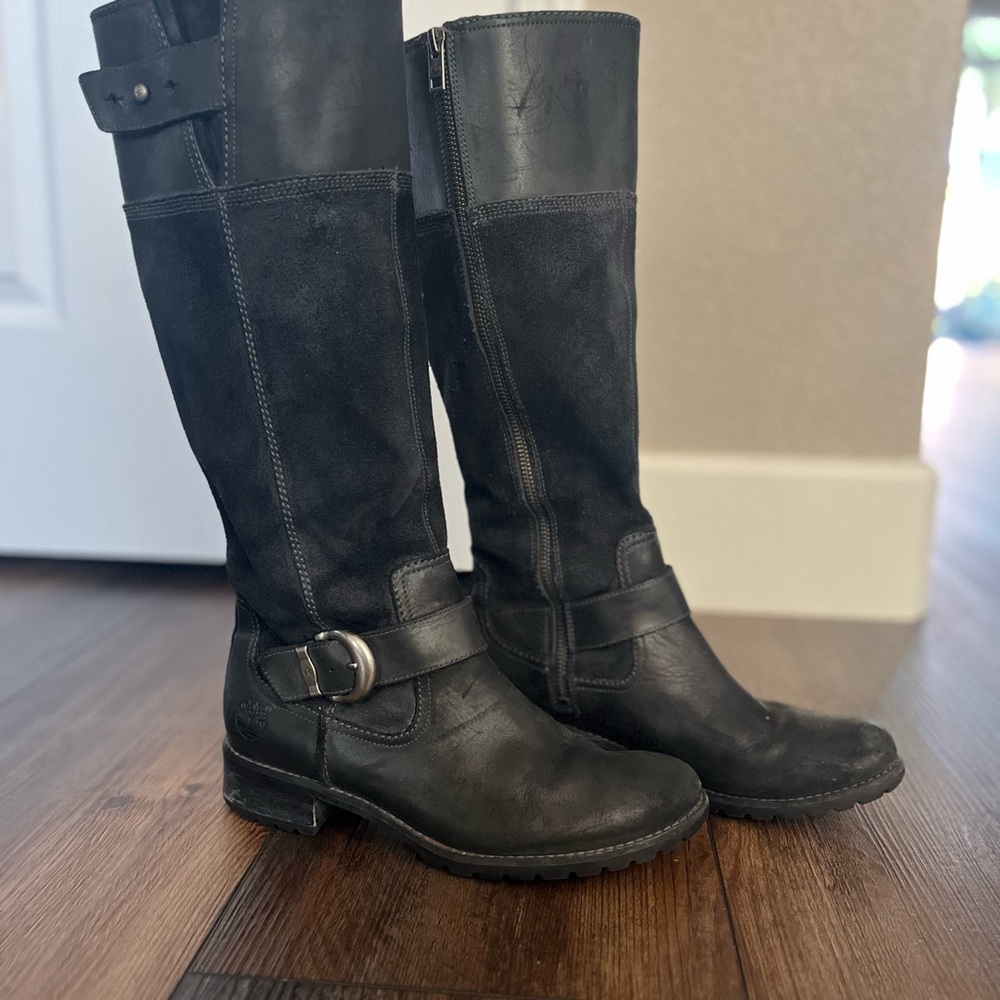 Black Leather Knee-High Boots